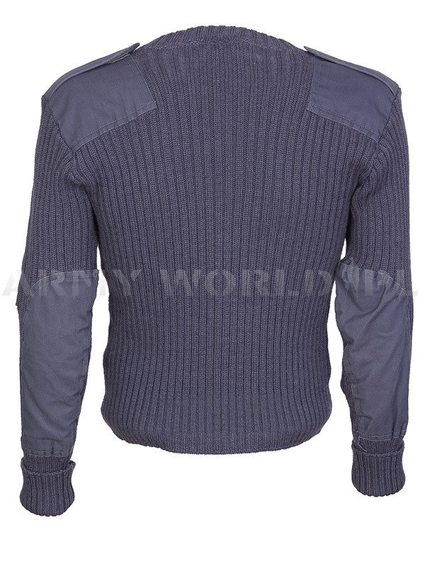 Sweter Wojskowy Brytyjski Wełniany V Neck Szary Prążki Oryginał Demobil Military Clothing 8394