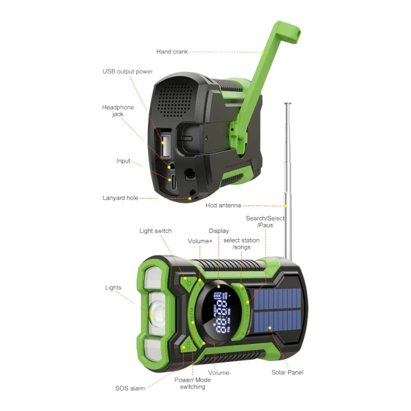 Radio Awaryjne z Panelem Solarnym i Powerbankiem 5000 mAh JB Tacticals (JB-07)