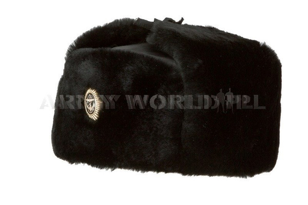 Czapka Uszatka Oficera Marynarki Rosyjskiej Skórzana Z Futrem Czarna Oryginał Nowa