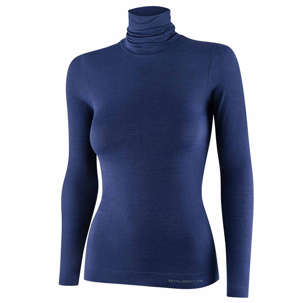 Koszulka Damska Z Golfem Comfort Merino Brubeck Granatowa (LS1627W)