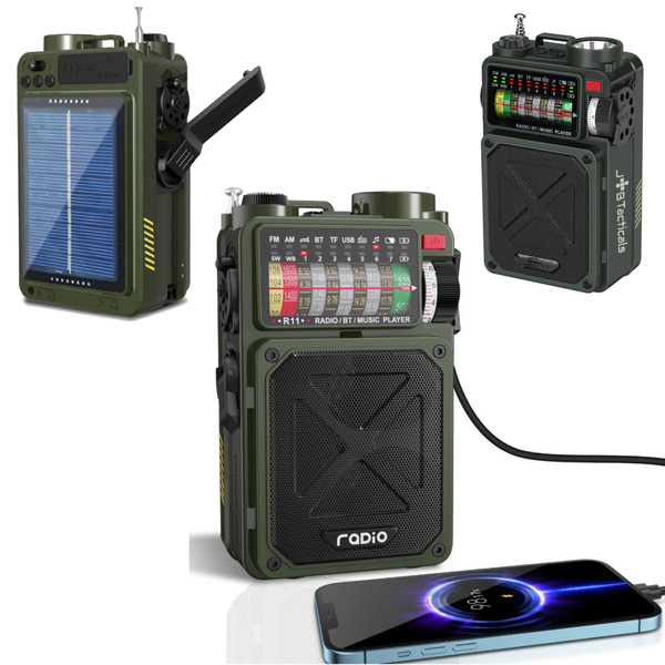 Radio Awaryjne Solarne z Latarką, Lampką LED, SOS i Powerbankiem JB Tacticals (JB-08)