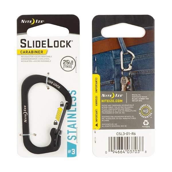 Karabinek SlideLock® Carabiner Stainless Steel #3 Nite Ize Czarny (CSL3-01-R6)