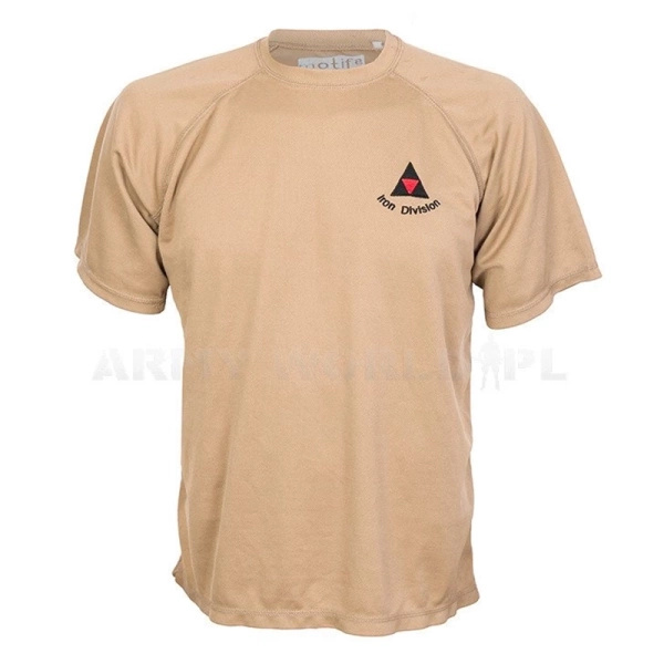 T-shirt Termoaktywny Coolmax Z Nadrukiem Iron Division Beż Oryginał Demobil DB