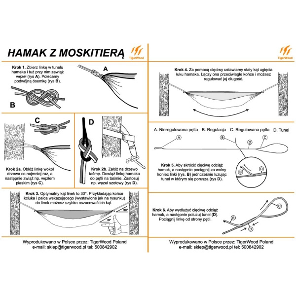 Hamak Lekki Turystyczny Ważka V1 Long + Moskitiera TigerWood Khaki