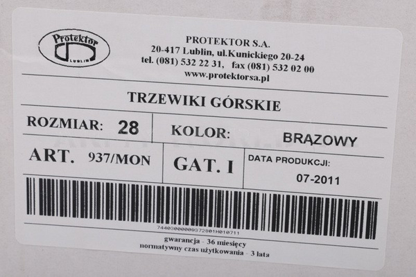 Buty Protektor Trzewiki Górskie Wzór 937/MON Wojskowe Brąz Oryginał Nowe