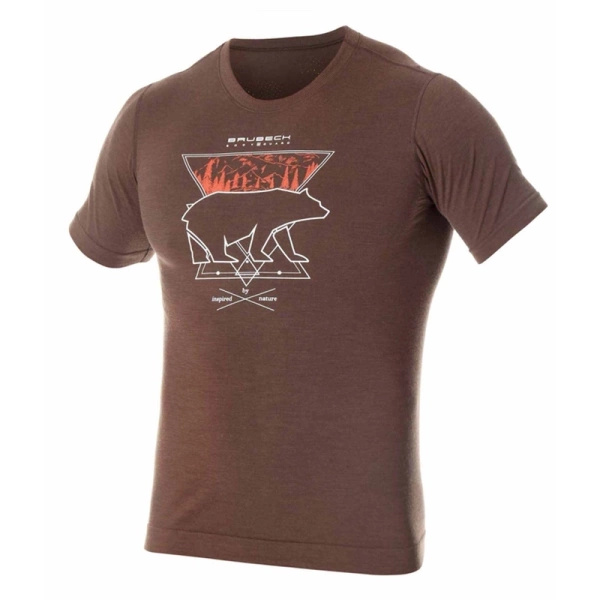 Koszulka Męska Z Krótkim Rękawem Termoaktywna Outdoor Wool Brązowy Niedźwiedź (SS1265M)
