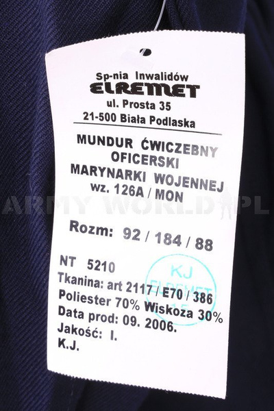 Bluza Ćwiczebna Oficera Marynarki Wojennej 126 A /MON Oryginał Nowa