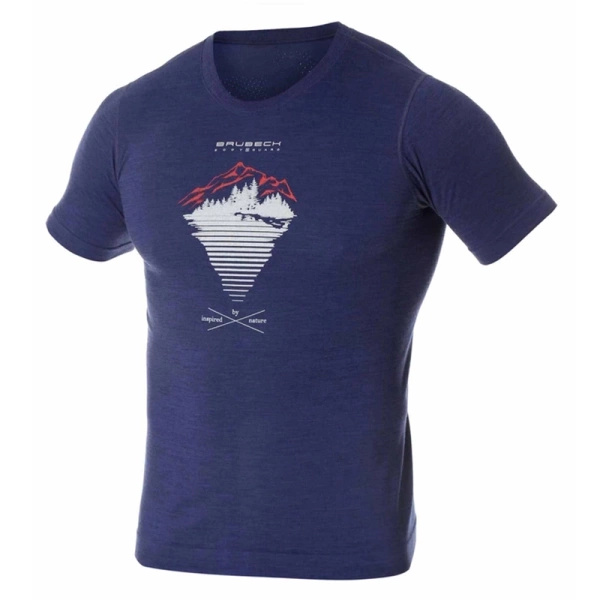 Koszulka Męska Z Krótkim Rękawem Termoaktywna Outdoor Wool Ciemnoniebieski Góra z Linii (SS1265M)