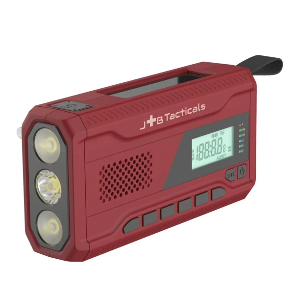 Radio Awaryjne Solarne z Powerbankiem 4500 mAh i Latarką LED Powerbankiem JB Tacticals Czerwone (JB-05)