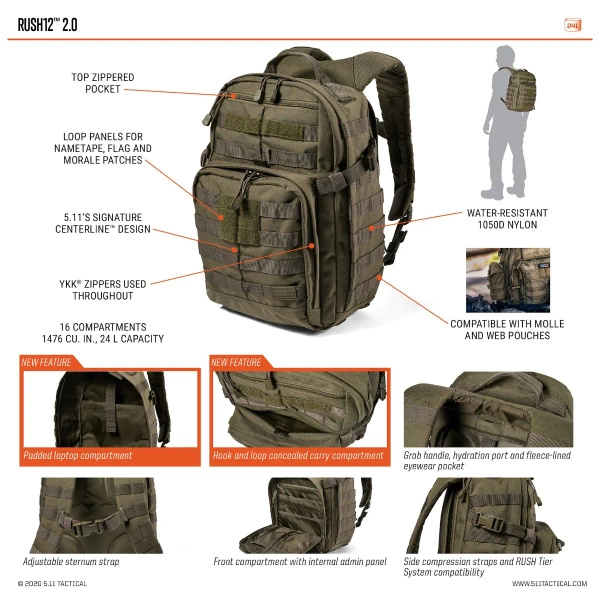 Plecak Rush12 2.0 Backpack 24 Litry  5.11 Moonlight (56561ABR-1016)