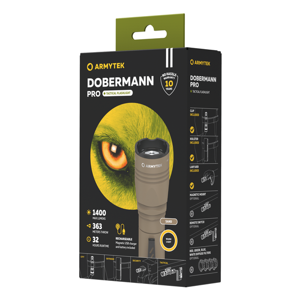 Hand Torch Armytek Dobermann Pro Magnet Warm 1400 lm Sand (F07501WS)