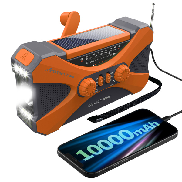 Radio Awaryjne Solarne z Latarką, Lampką LED, SOS i Powerbankiem JB Tacticals Pomarańczowe (JB-03)