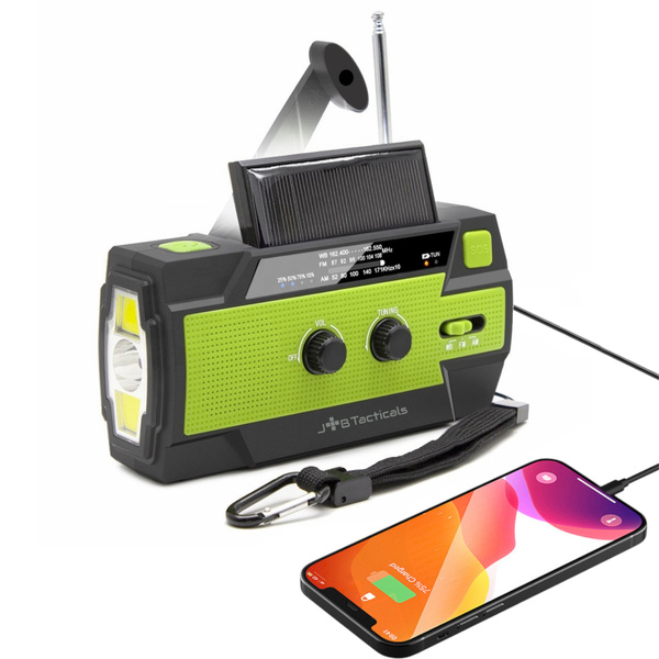 Radio Awaryjne Solarne z Latarką, Lampką LED, SOS i Powerbankiem JB Tacticals Zielone (JB-13)