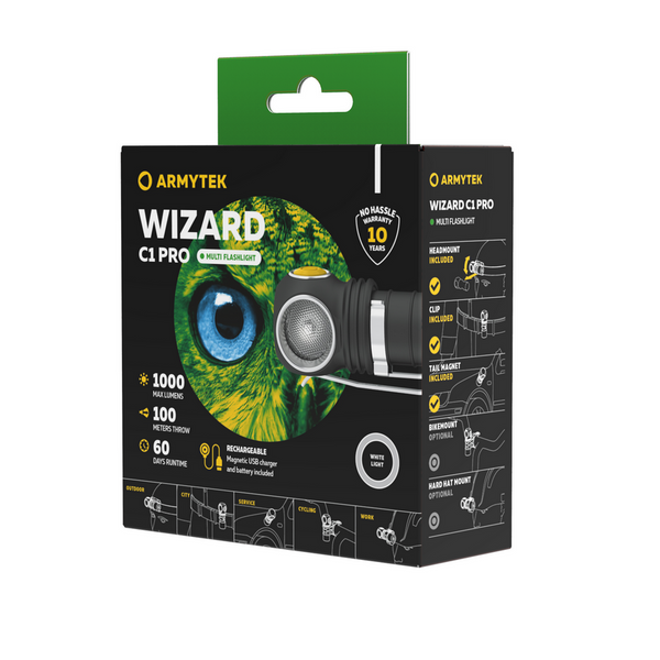 Latarka Czołowa Armytek Wizard C1 Pro 1000 lm Białe Magnet Czarna (F09001C)