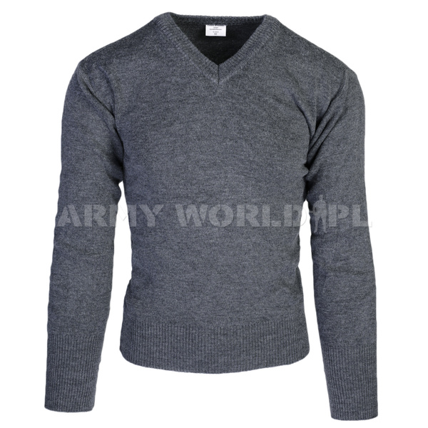 Sweter Wojskowy Wełniany Bundeswehr V- Neck Szary Oryginał Demobil BDB