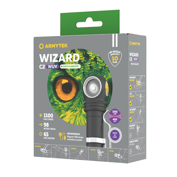 Latarka Czołowa Armytek Wizard C2 White / UV Magnet Czarna (F08901UF)