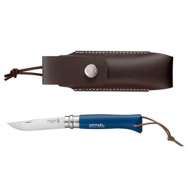 Nóż Składany OPINEL INOX Colorama N°8 Rzemień Blue + Etui (001891)