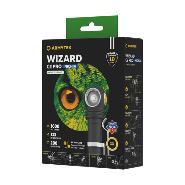 Latarka Czołowa Armytek Wizard C2 Pro Nichia 1600 lm Warm Magnet Czarna (F06801W)