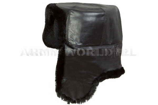 Czapka Uszatka Oficera Marynarki Rosyjskiej Skórzana Z Futrem Czarna Oryginał Nowa