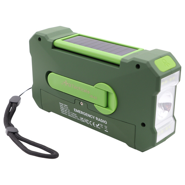Radio Awaryjne Solarne z Latarką, Lampką LED, SOS i Powerbankiem JB Tacticals Zielone (JB-03)