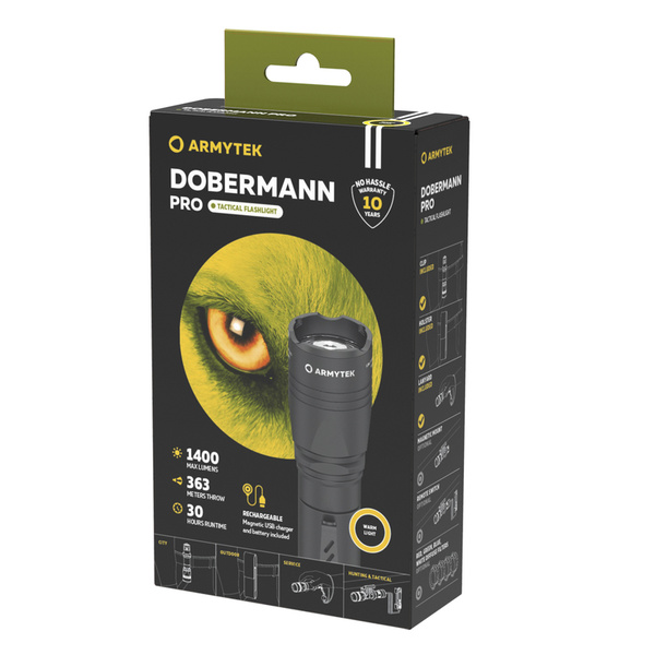 Latarka Ręczna Armytek Dobermann Pro Magnet Warm 1400 lm Czarna (F07501W)