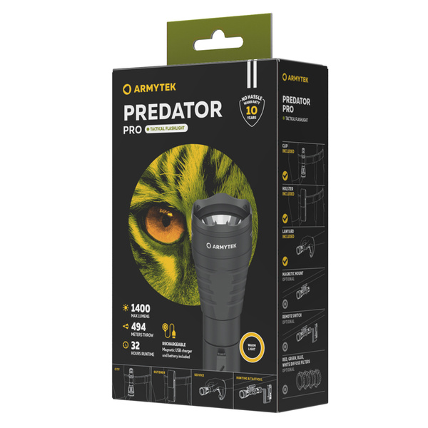 Hand Torch Armytek Predator Pro Magnet Warm 1400 lm Black (F07301W)