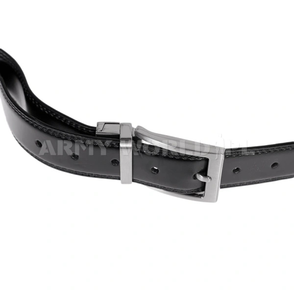 Pas Do Spodni Skórzany Z Obszyciem Ze Srebrną Klamrą Czarny Nowy