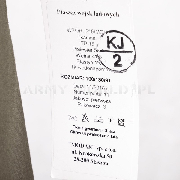 Płaszcz Polski Wojsk Lądowych 215/MON Z Podpinką Oryginał Nowy