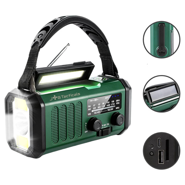 Radio Awaryjne Przenośne Solarne z Latarką, Lampką LED, SOS i Powerbankiem JB Tacticals (JB-09)