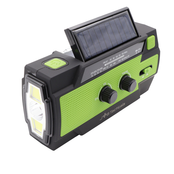 Radio Awaryjne Solarne z Latarką, Lampką LED, SOS i Powerbankiem JB Tacticals Zielone (JB-13)