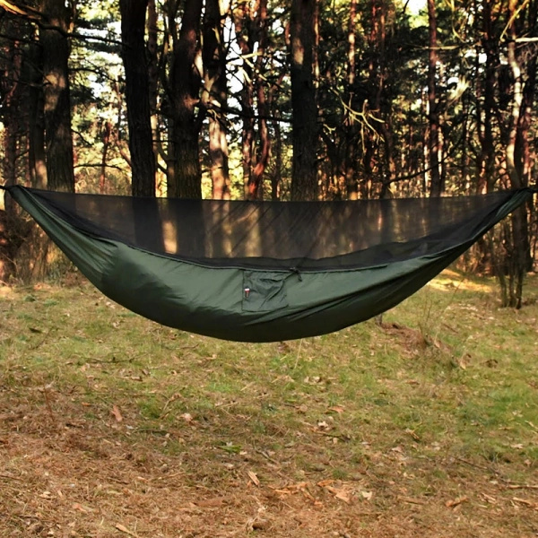 Hamak Lekki Turystyczny Ważka V2 Long + Moskitiera Single Zip TigerWood Green