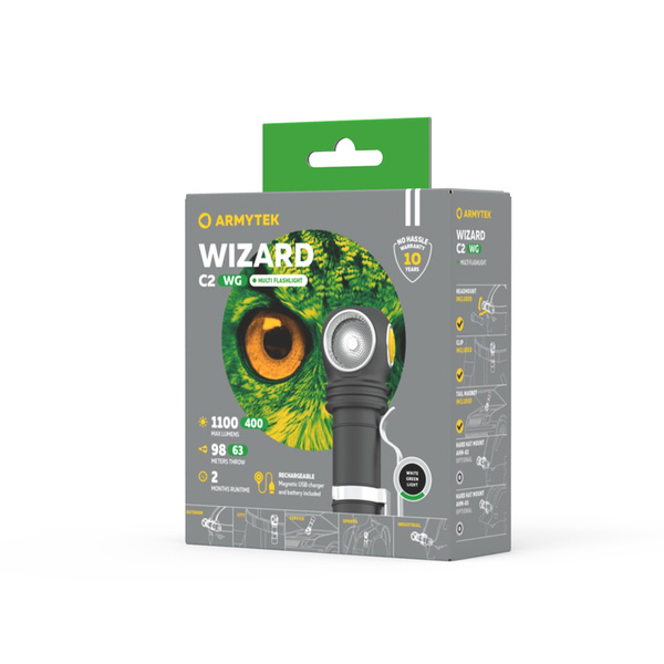 Latarka Czołowa Armytek Wizard C2 White / Green Magnet Czarna (F09201C)