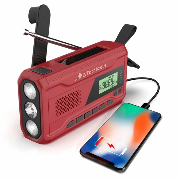 Radio Awaryjne Solarne z Powerbankiem 4500 mAh i Latarką LED Powerbankiem JB Tacticals Czerwone (JB-05)