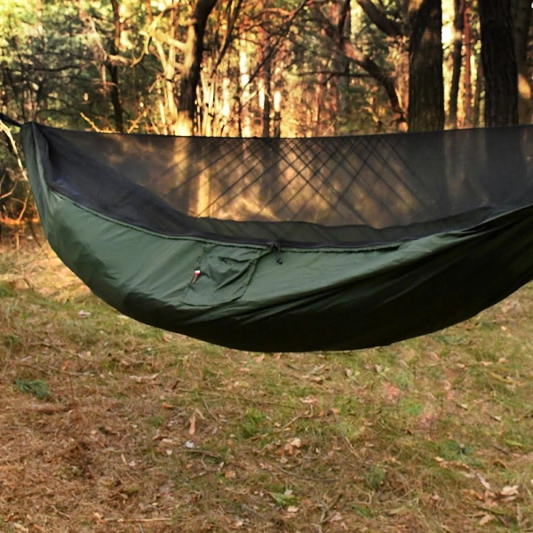 Hamak Lekki Turystyczny Ważka V2 Long + Moskitiera Single Zip TigerWood Green