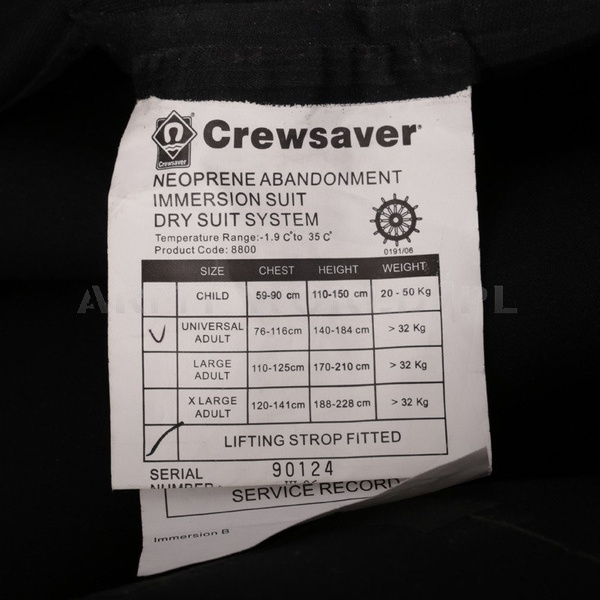 Skafander Suchy Wojskowy Crewsaver Neoprene Abandonment Immersion Suit Czerwony Oryginał Nowy