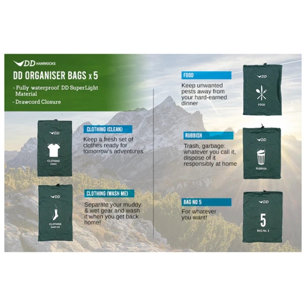 Worki Wodoodporne Organiser Bags DD Hammocks Green 5 Szt.