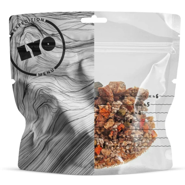 Liofilizowany Gulasz Wieprzowy Z Zielonym Groszkiem, Marchewką i Kaszą LYOFOOD 500 g 