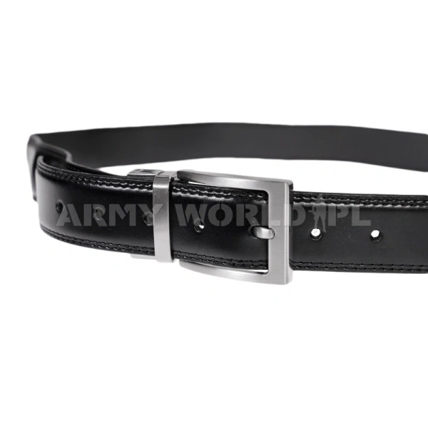 Pas Do Spodni Skórzany Z Obszyciem Ze Srebrną Klamrą Czarny Nowy