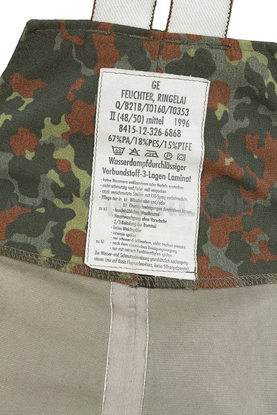 Spodnie Przeciwdeszczowe Gore-tex Bundeswehr Na Szelkach Flecktarn Oryginał Demobil II Gatunek
