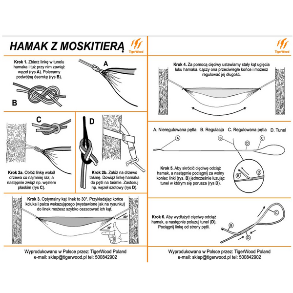 Hamak Lekki Turystyczny Ważka V1 Long + Moskitiera Double Zip TigerWood Khaki
