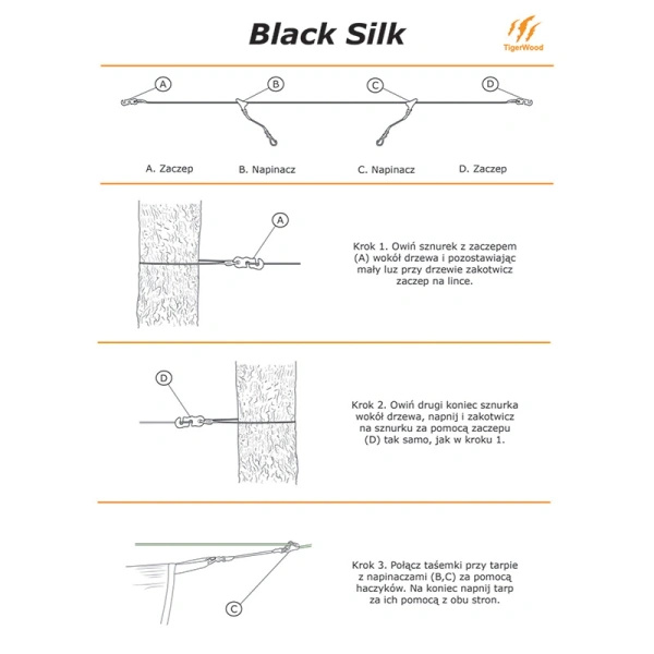 Zawiesia Reflective Black Silk 10 m Do Tarpa TigerWood Olive