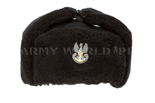 Czapka Uszatka Wojskowa Polska Oficerska Marynarki Wojennej Z Oznaczeniem Oryginał Demobil BDB
