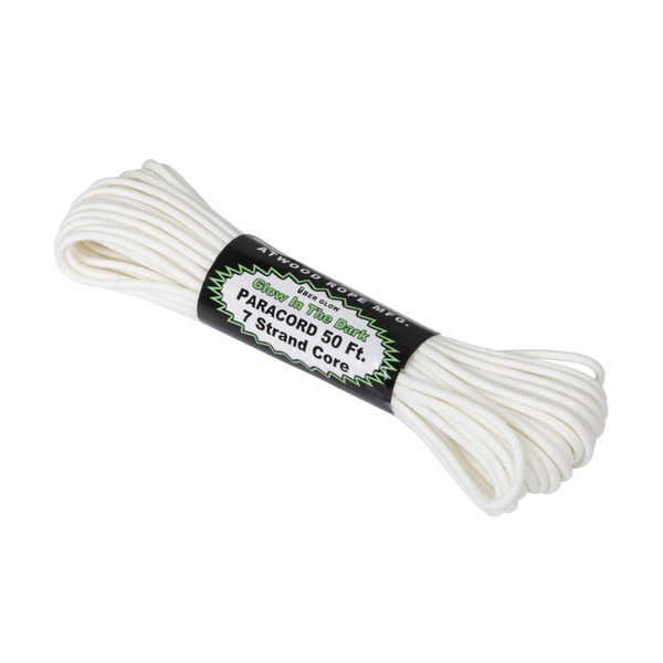 550 Paracord Glow In The Dark (50ft) Atwood Rope MFG White (CD-PG5-NL-20)