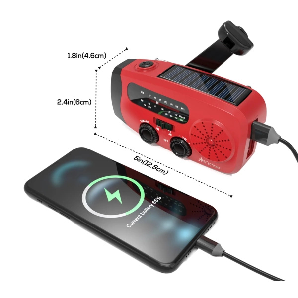 Radio Awaryjne Solarne z Powerbankiem Czerwone (JB-04)