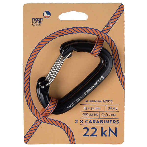 Karabińczyk 2x Aluminium Carabiner 22kN Ticket to the Moon Czarny (TMBINER22)