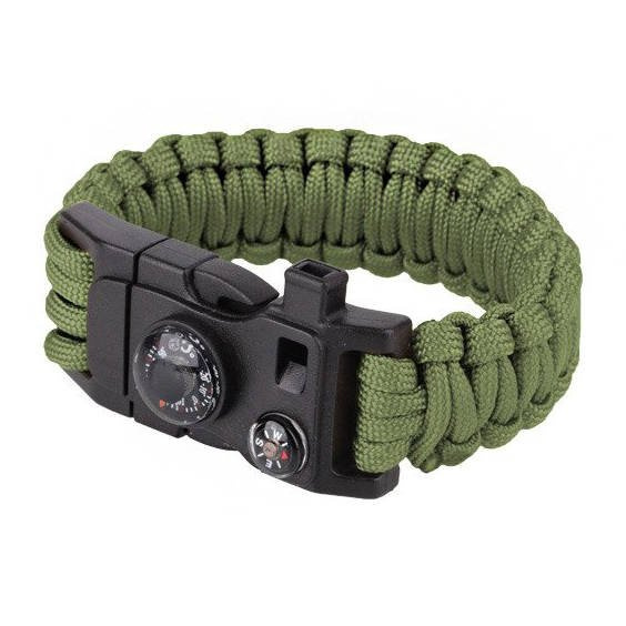 Bransoleta Paracord Z Krzesiwem I Kompasem 9'' 101 Inc. Olive