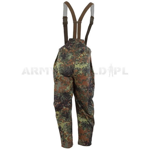 Spodnie Przeciwdeszczowe Gore-tex Bundeswehr Na Szelkach Flecktarn Oryginał Demobil II Gatunek