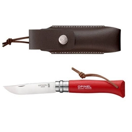 Nóż Składany OPINEL INOX Colorama N°8 Rzemień Red + Etui (001890)