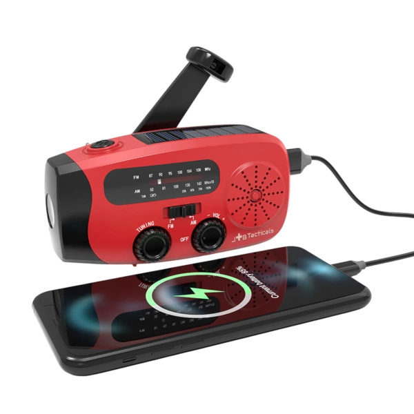 Radio Awaryjne Solarne z Powerbankiem Czerwone (JB-04)