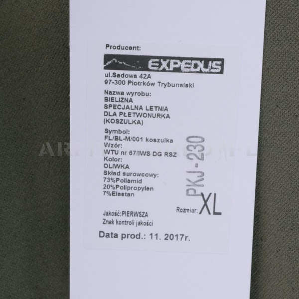 Bielizna Specjalna Letnia Dla Płetwonurka WTU 67/IWS Expedus Olive Oryginał Nowa